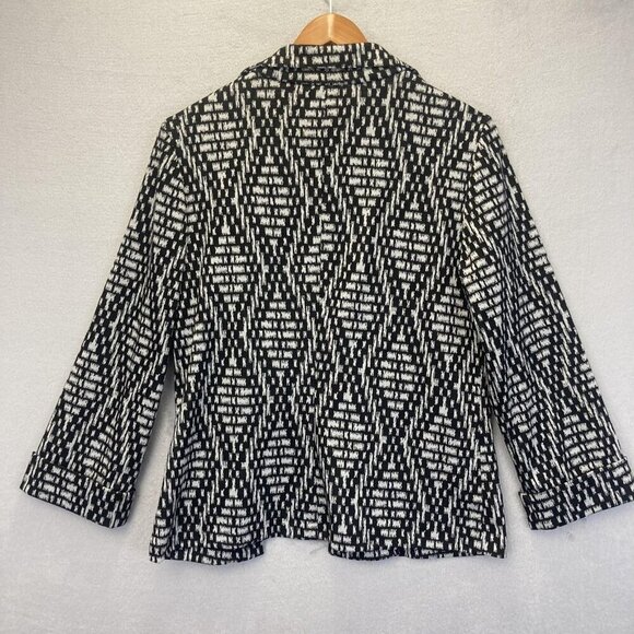 NWT Chicos Knit Jacket Size 1 Womens Medium (8) Black White Diamond Open Blazer - Picture 2 of 14